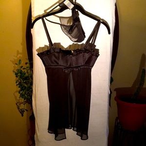 Black Baby Doll Nightie with Pleated Trim